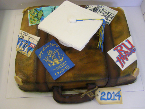 Vintage suitcase novelty cake perfect for a travel-themed celebration